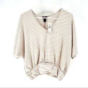 Daytime Women's Striped V Neck Dolman Sleeve Twist Front  Top - S